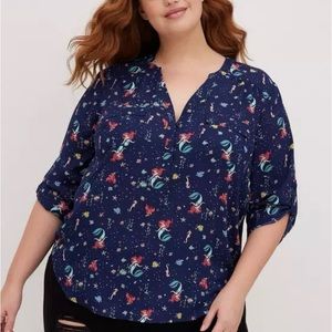NWT torrid Disney Little Mermaid Harper Blouse Georgette Ariel Flounder Navy